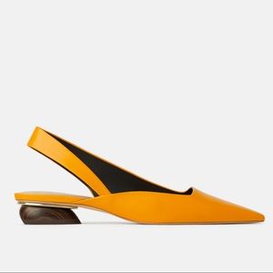 Genuine leather yellow pointed toe sling backs